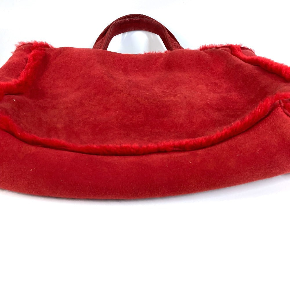 CHANEL Vintage Logo Fur Bag Shoulder Tote Bag Shoulder Bag Fur Women's Red