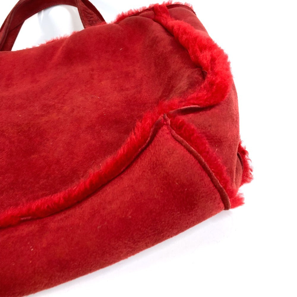 CHANEL Vintage Logo Fur Bag Shoulder Tote Bag Shoulder Bag Fur Women's Red