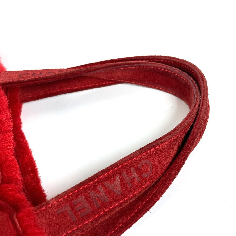CHANEL Vintage Logo Fur Bag Shoulder Tote Bag Shoulder Bag Fur Women's Red