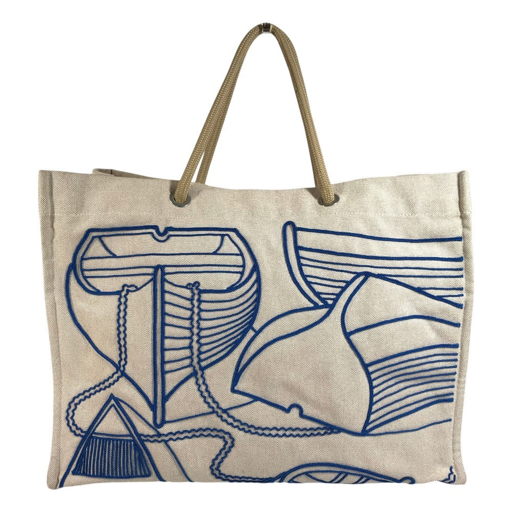 HERMES Beach Bag Talassa Bag Logo Handbag Shoulder Bag Boston Bag Tote Bag Shoulder Bag Cotton Unisex Beige