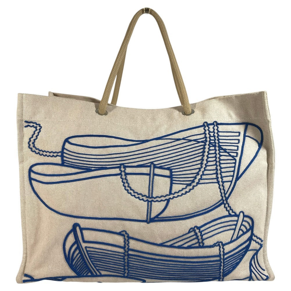 HERMES Beach Bag Talassa Bag Logo Handbag Shoulder Bag Boston Bag Tote Bag Shoulder Bag Cotton Unisex Beige