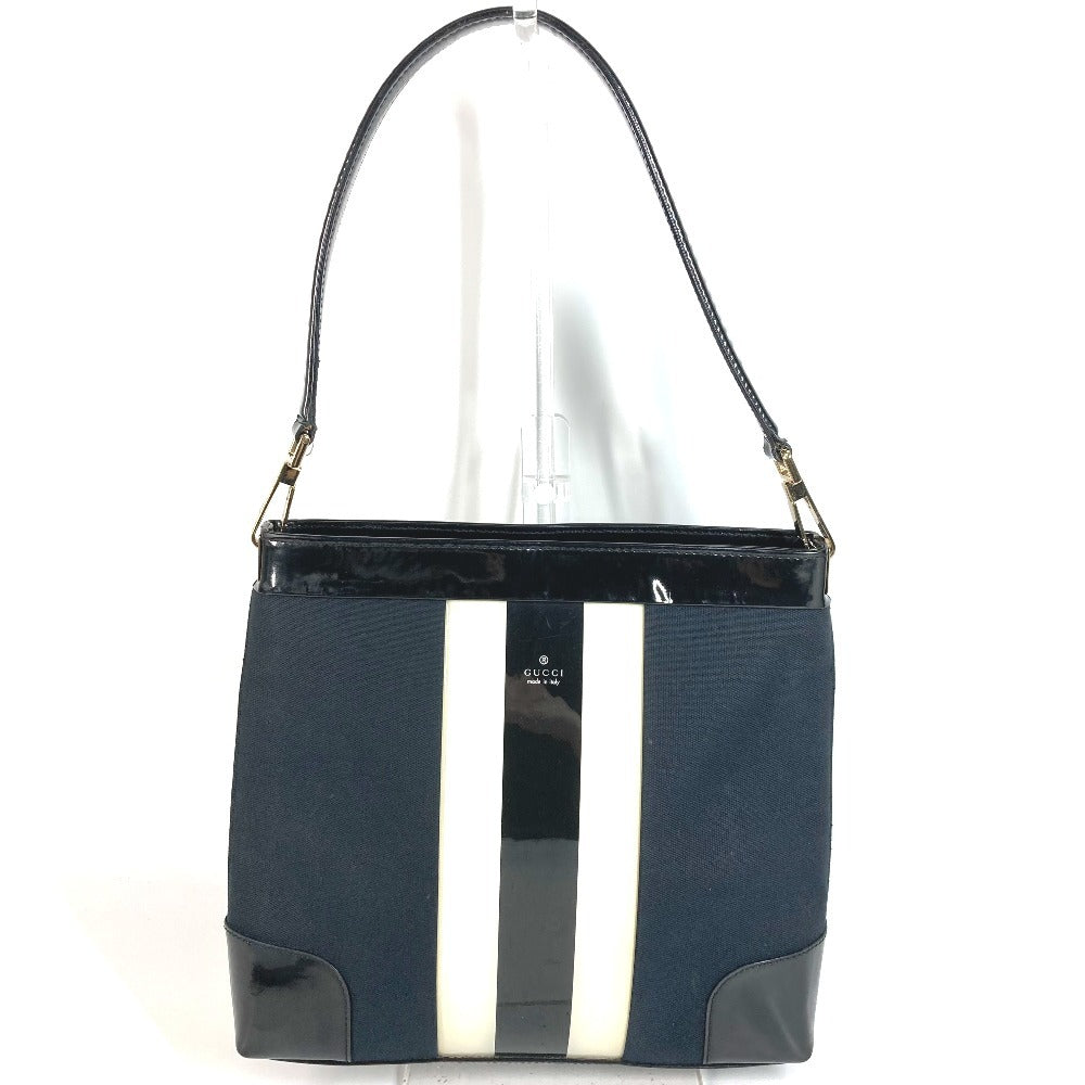 GUCCI 001 4231 Vintage Logo Stripe Bag Shoulder Tote Shoulder Bag Canvas Unisex Black