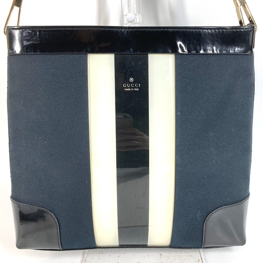 GUCCI 001 4231 Vintage Logo Stripe Bag Shoulder Tote Shoulder Bag Canvas Unisex Black