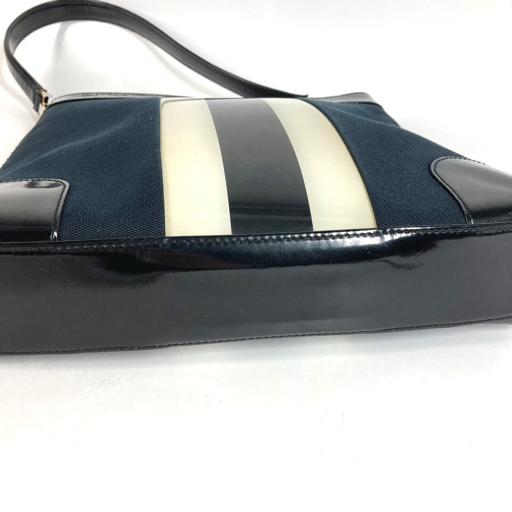 GUCCI 001 4231 Vintage Logo Stripe Bag Shoulder Tote Shoulder Bag Canvas Unisex Black
