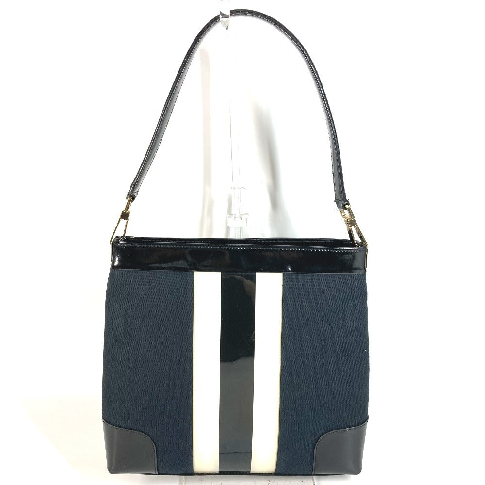 GUCCI 001 4231 Vintage Logo Stripe Bag Shoulder Tote Shoulder Bag Canvas Unisex Black