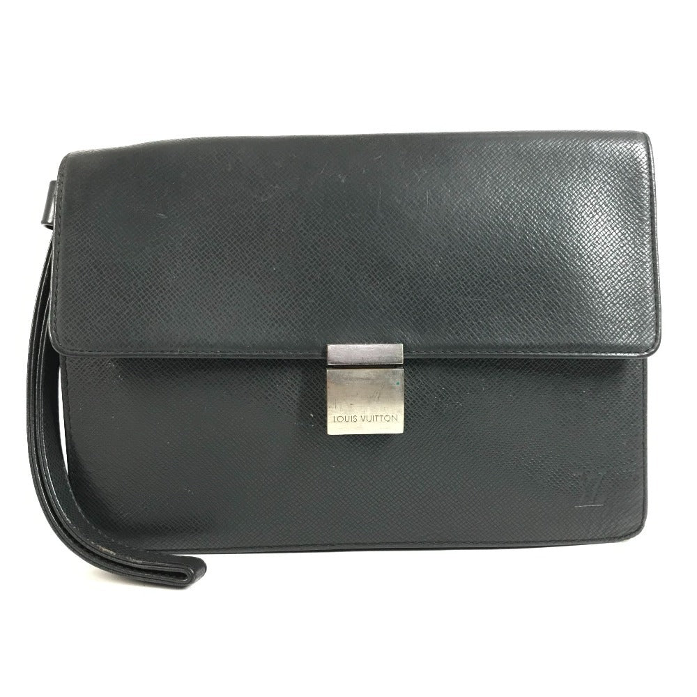 LOUIS VUITTON M30782 Taiga Selenga Bag, Strap, Flap Pouch, Clutch Bag, Second Bag, Taiga Leather, Men's, Ardoise, Black