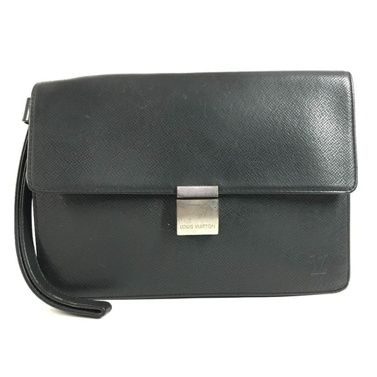 LOUIS VUITTON M30782 Taiga Selenga Bag, Strap, Flap Pouch, Clutch Bag, Second Bag, Taiga Leather, Men's, Ardoise, Black