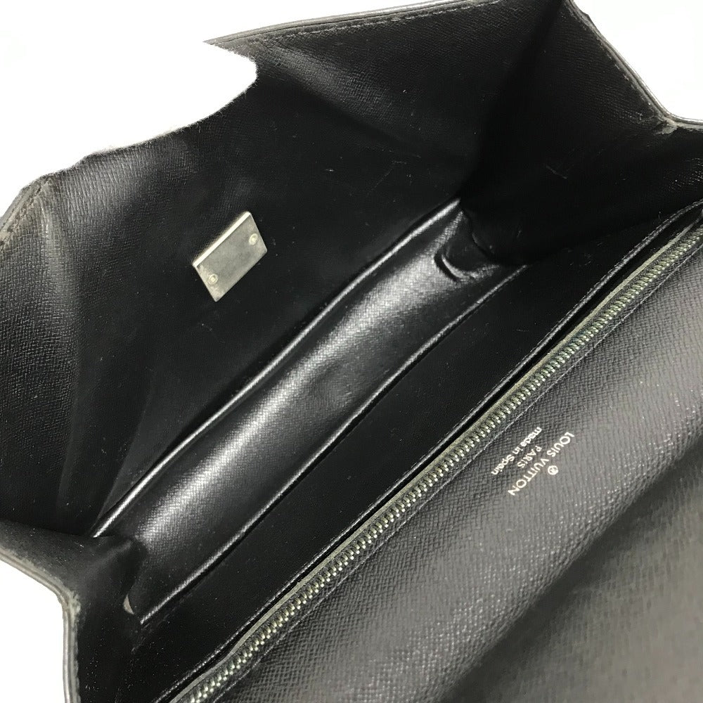 LOUIS VUITTON M30782 Taiga Selenga Bag, Strap, Flap Pouch, Clutch Bag, Second Bag, Taiga Leather, Men's, Ardoise, Black