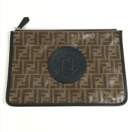FENDI 7N0078 ズッカ ロゴ カバン ポーチ セカンドバッグ クラッチバッグ レザー/コーティングキャンバス ユニセックス ブラウン