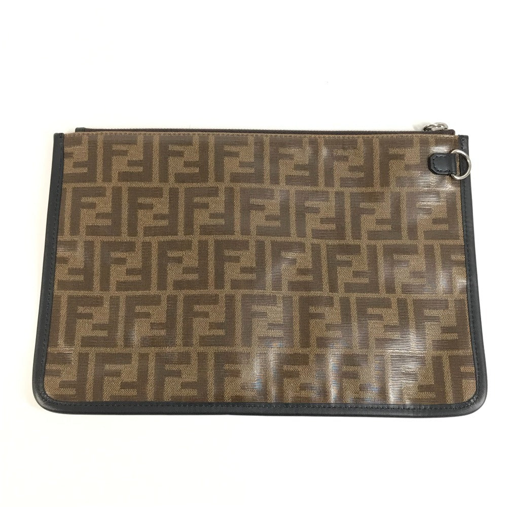 FENDI 7N0078 Zucca Logo Bag Pouch Second Bag Clutch Bag Leather/Coated Canvas Unisex Brown
