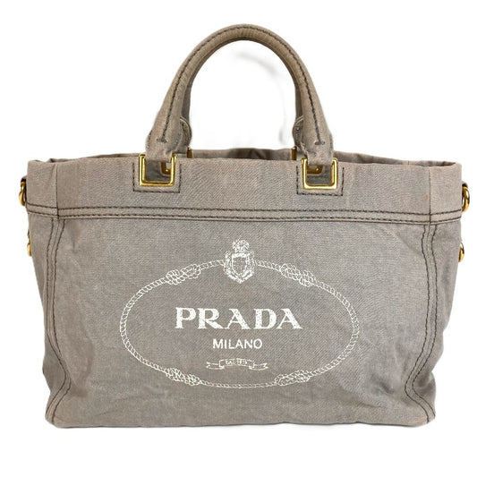 PRADA Canapa Logo Bag Tote Bag Handbag Canvas Unisex Gray