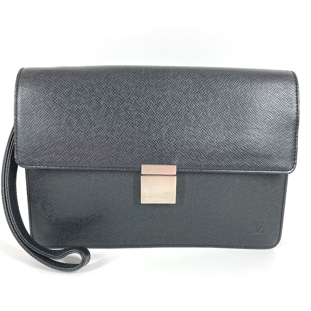 LOUIS VUITTON M30782 Taiga Selenga Bag, Strap, Flap Pouch, Clutch Bag, Second Bag, Taiga Leather, Men's, Ardoise, Black