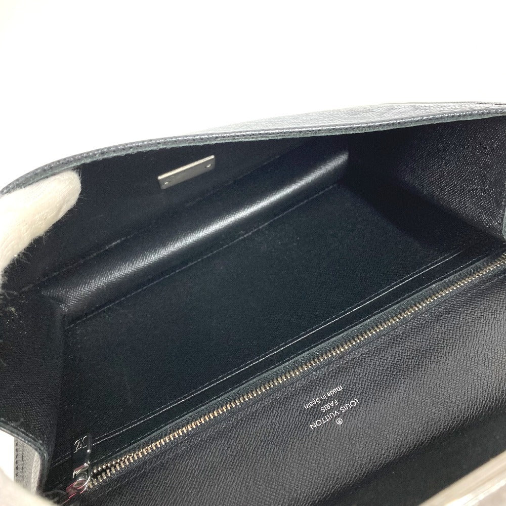 LOUIS VUITTON M30782 Taiga Selenga Bag, Strap, Flap Pouch, Clutch Bag, Second Bag, Taiga Leather, Men's, Ardoise, Black