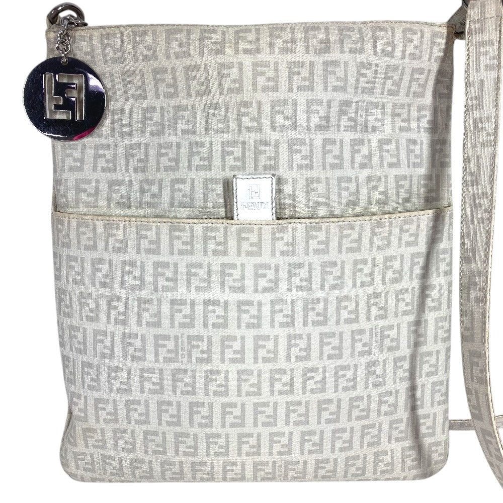 FENDI 8BT151 Zucchino Logo Crossbody Pochette Bag Shoulder Bag PVC/Leather Unisex White