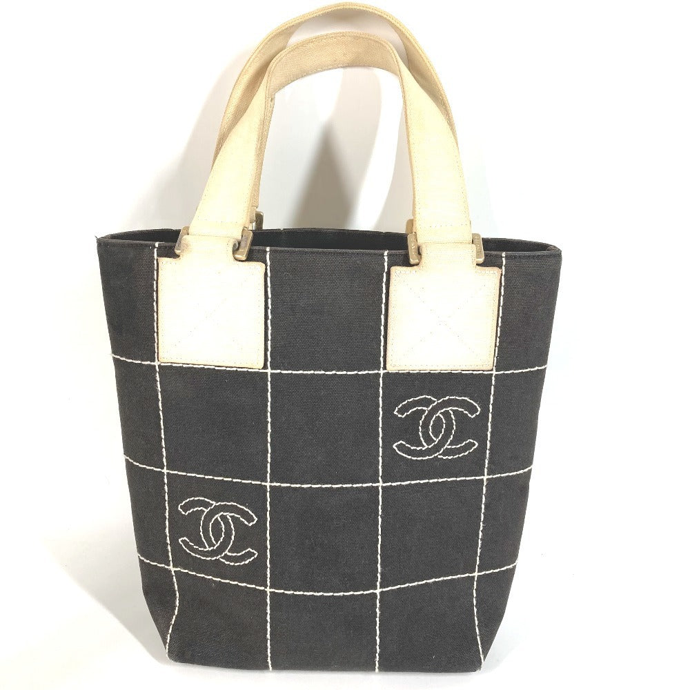 CHANEL チョコバー CC ココマーク ロゴ ハンドバッグ ショルダーバッグ トートバッグ コットン ユニセックス ブラック