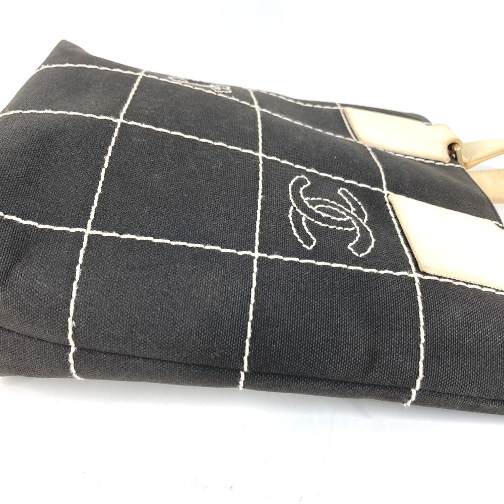 CHANEL チョコバー CC ココマーク ロゴ ハンドバッグ ショルダーバッグ トートバッグ コットン ユニセックス ブラック