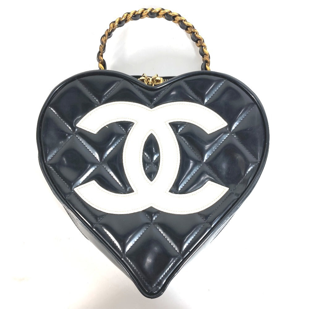 CHANEL Vintage Heart CC Coco Mark Matelasse Quilted Chain Logo Vanity Bag Handbag Enamel Unisex Black