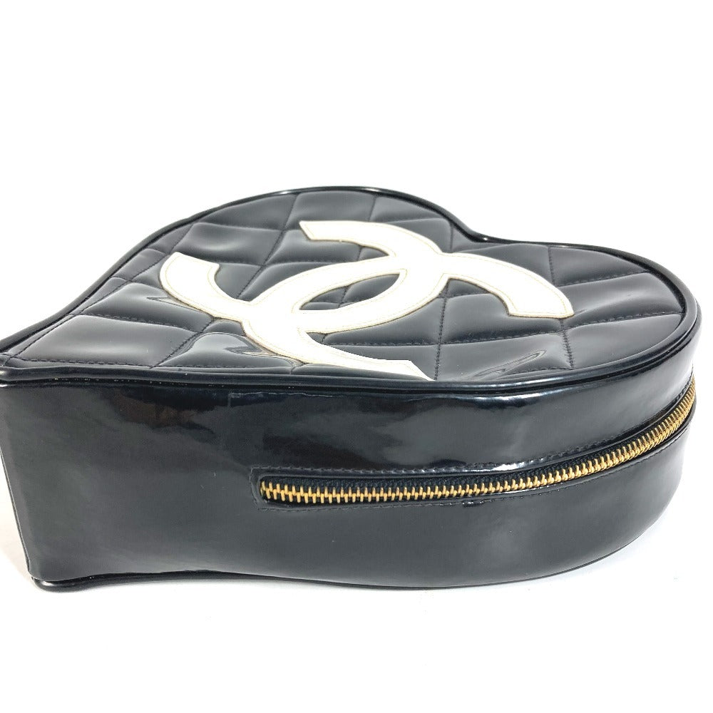 CHANEL Vintage Heart CC Coco Mark Matelasse Quilted Chain Logo Vanity Bag Handbag Enamel Unisex Black