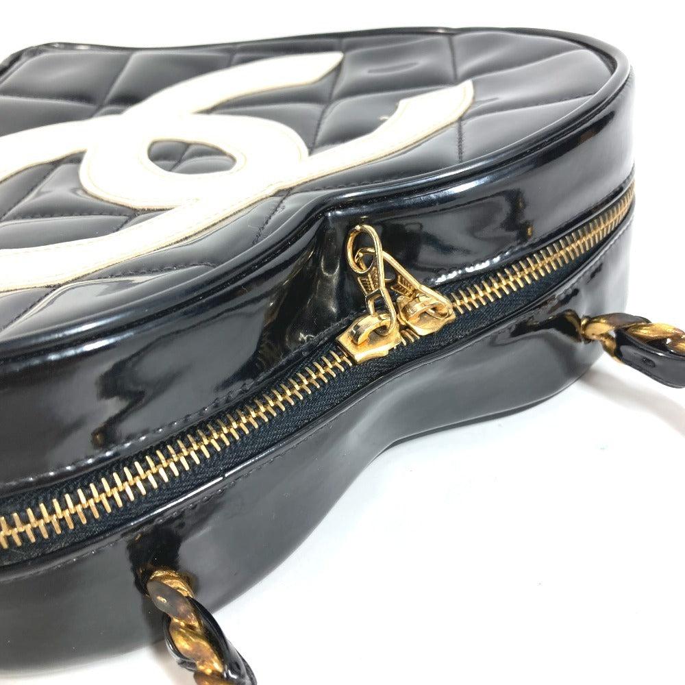 CHANEL Vintage Heart CC Coco Mark Matelasse Quilted Chain Logo Vanity Bag Handbag Enamel Unisex Black