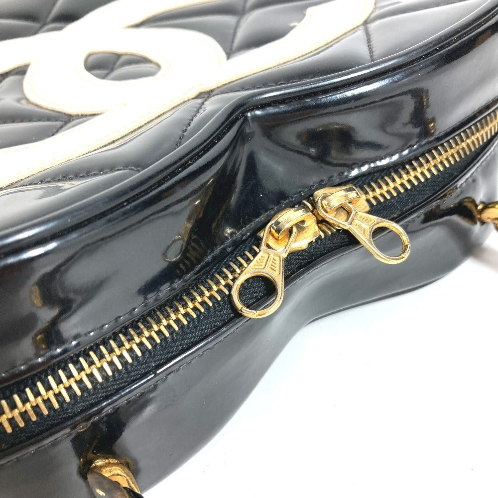CHANEL Vintage Heart CC Coco Mark Matelasse Quilted Chain Logo Vanity Bag Handbag Enamel Unisex Black