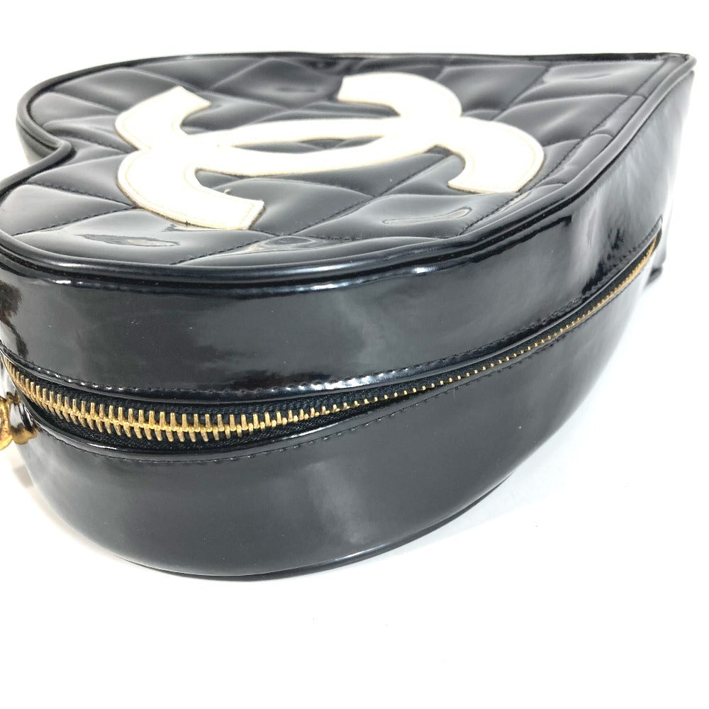 CHANEL Vintage Heart CC Coco Mark Matelasse Quilted Chain Logo Vanity Bag Handbag Enamel Unisex Black