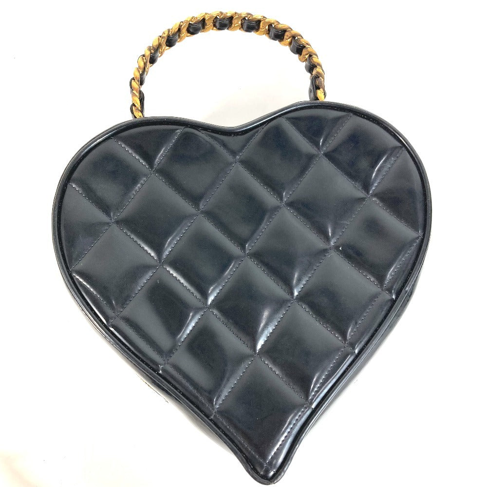 CHANEL Vintage Heart CC Coco Mark Matelasse Quilted Chain Logo Vanity Bag Handbag Enamel Unisex Black