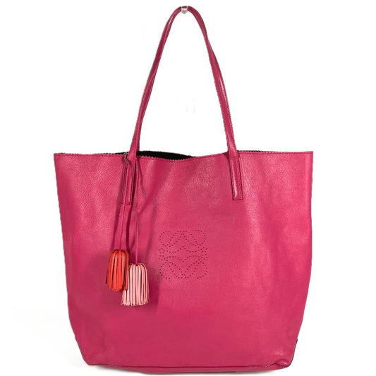 LOEWE ナッパ アナグラム ロゴ 肩掛け カバン トートバッグ タッセル フリンジ付き ショルダーバッグ レザー レディース ピンク