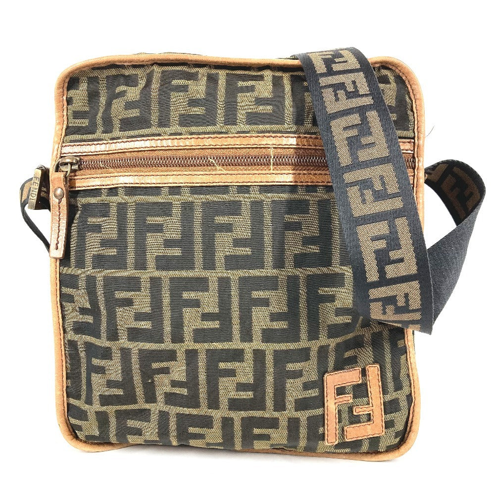FENDI Zucca Logo Bag Crossbody Pouch Shoulder Bag Nylon Canvas/Leather Unisex Brown