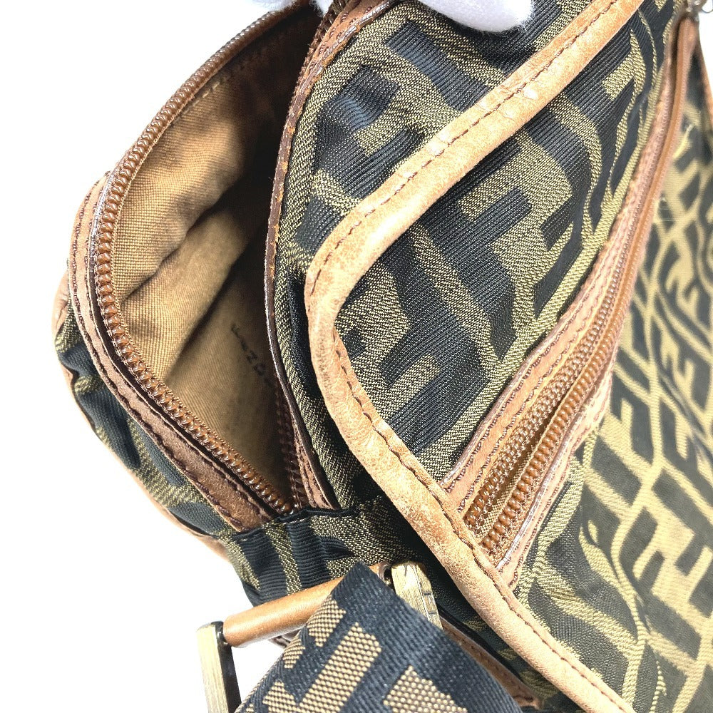 FENDI Zucca Logo Bag Crossbody Pouch Shoulder Bag Nylon Canvas/Leather Unisex Brown