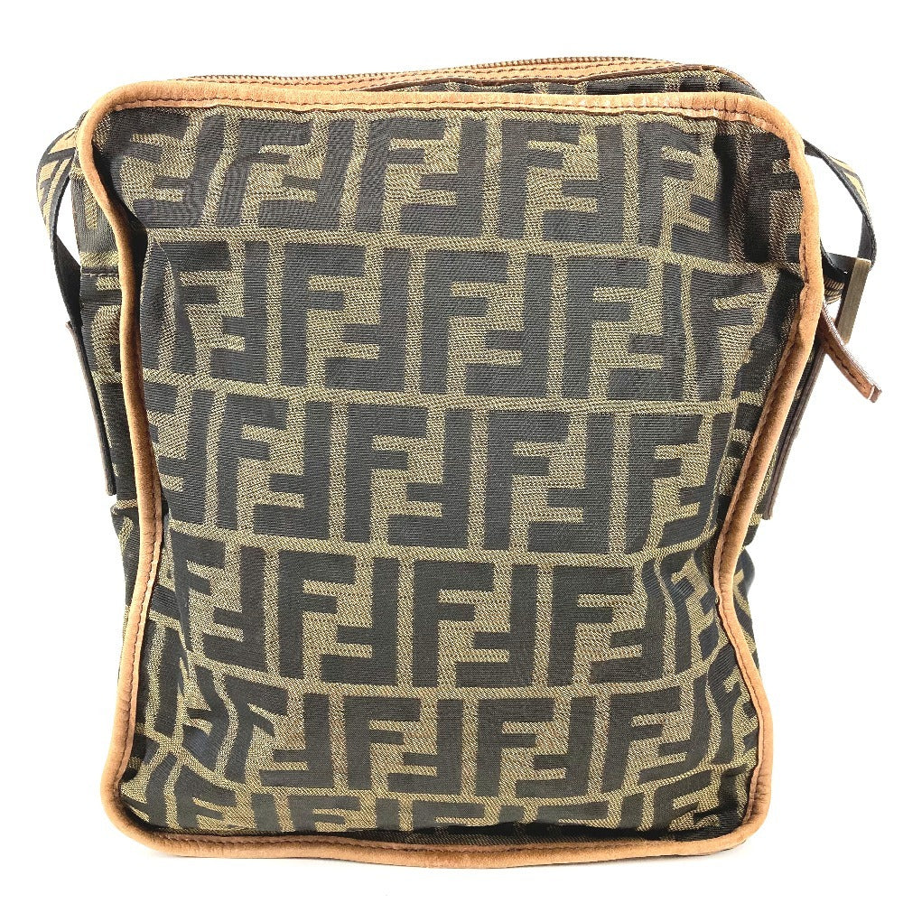FENDI Zucca Logo Bag Crossbody Pouch Shoulder Bag Nylon Canvas/Leather Unisex Brown