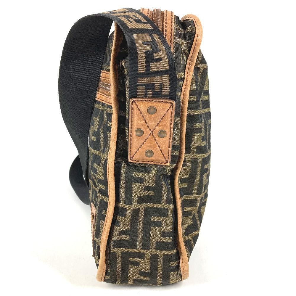 FENDI Zucca Logo Bag Crossbody Pouch Shoulder Bag Nylon Canvas/Leather Unisex Brown