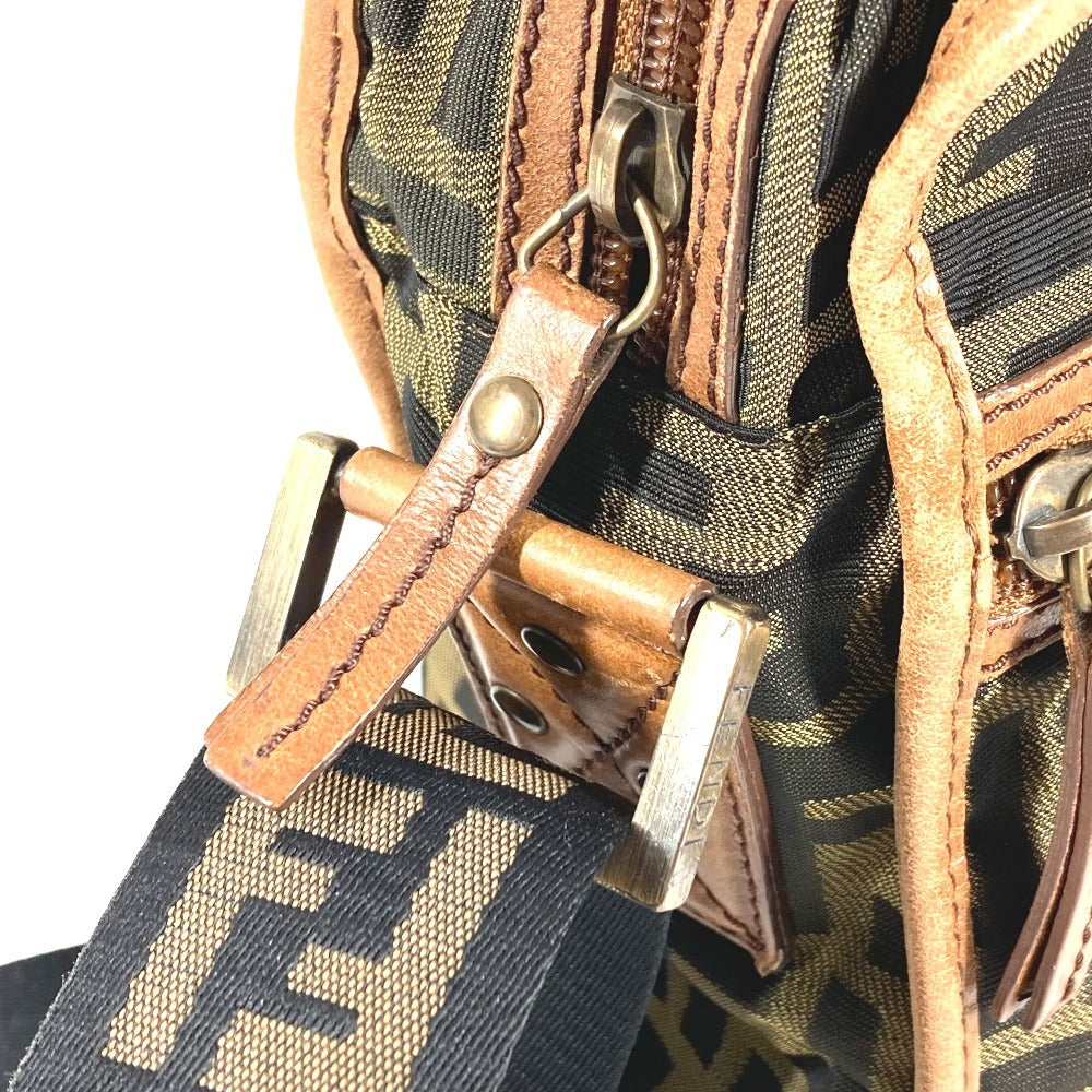 FENDI Zucca Logo Bag Crossbody Pouch Shoulder Bag Nylon Canvas/Leather Unisex Brown