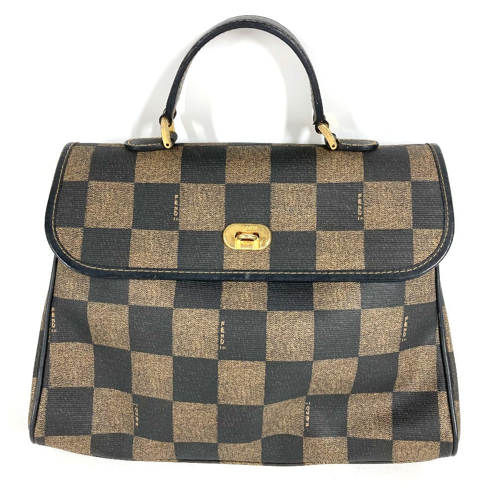 FENDI ヴィンテージ ペカン ロゴ カバン トートバッグ ハンドバッグ レザー/PVC ユニセックス ブラウン