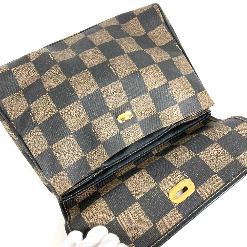 FENDI ヴィンテージ ペカン ロゴ カバン トートバッグ ハンドバッグ レザー/PVC ユニセックス ブラウン