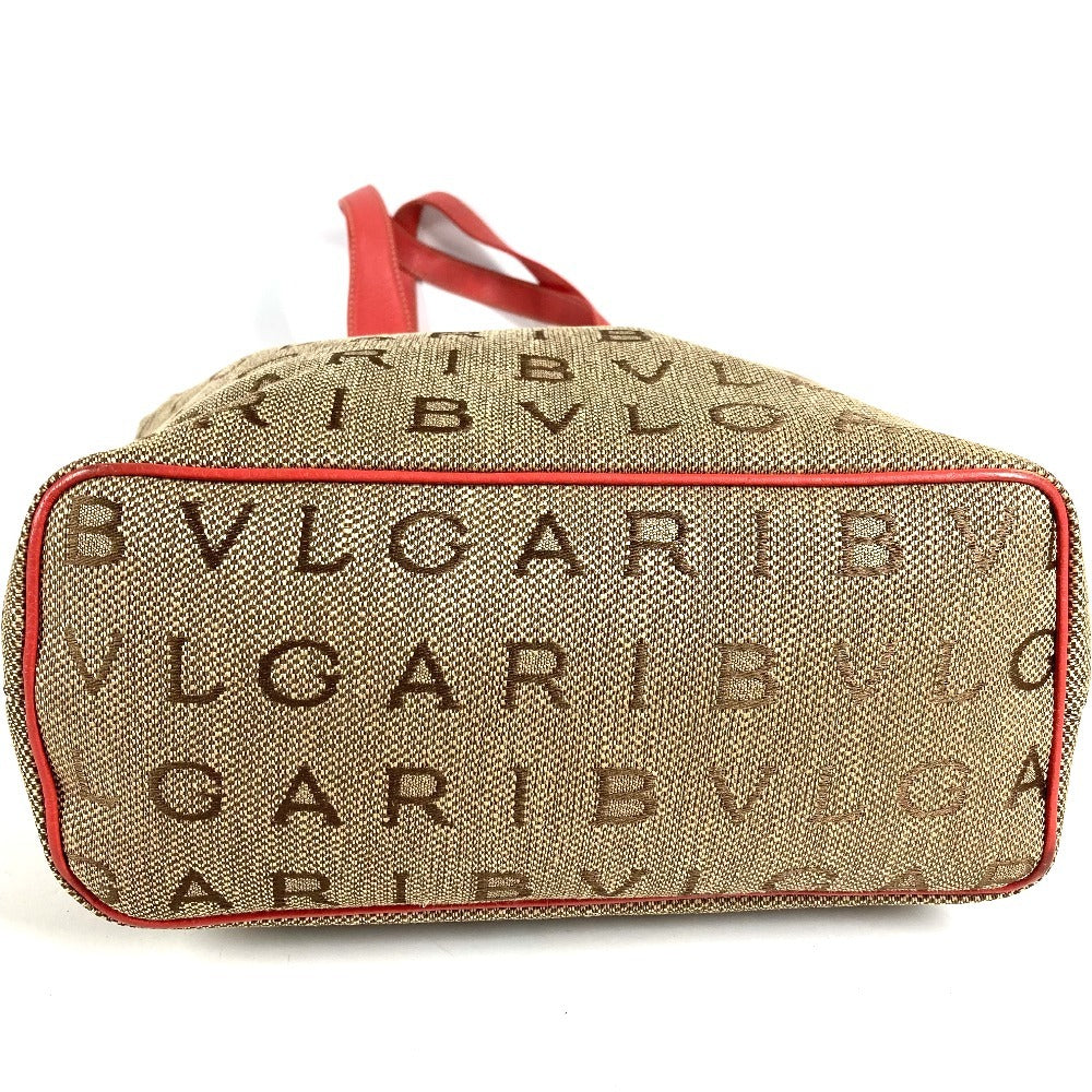 BVLGARI ロゴマニア ロゴ 縦型 肩掛け カバン トートバッグ ショルダーバッグ レザー/キャンバス ユニセックス ベージュ