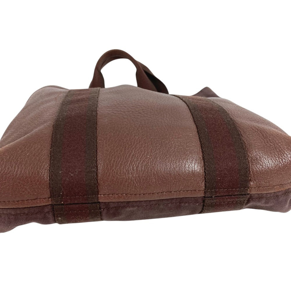 HERMES ハーフレザー フールトゥ カバス カバン トートバッグ ハンドバッグ レザー/キャンバス ユニセックス ブラウン