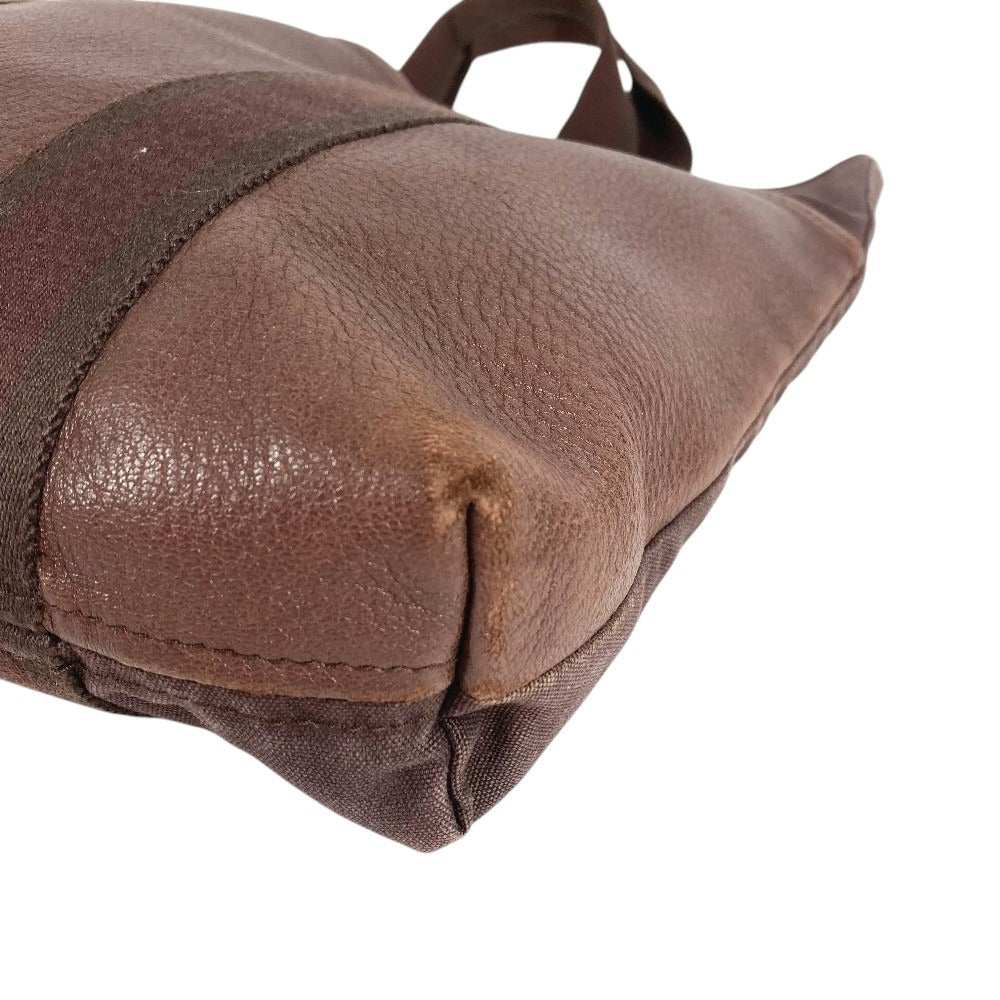 HERMES ハーフレザー フールトゥ カバス カバン トートバッグ ハンドバッグ レザー/キャンバス ユニセックス ブラウン