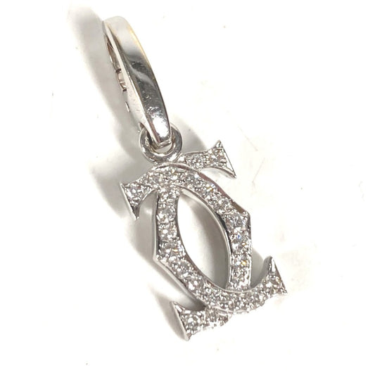 CARTIER Diamond K18 Gold 18K 2C Charm 750 Diamond Accessory Jewelry Necklace Pendant Top WG750 Women's Silver