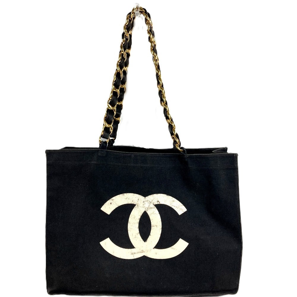 CHANEL ロゴ CC ココマーク カバン トートバッグ 肩掛け Wチェーン チェーンバッグ ショルダーバッグ キャンバス レディース ブラック