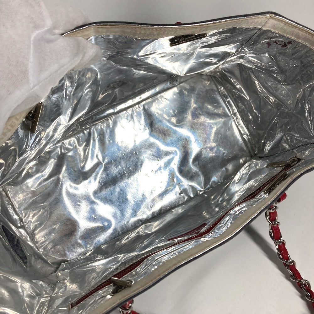 CHANEL NO5 ロゴ CC ココマーク カバン トートバッグ 肩掛け Wチェーン チェーンバッグ ショルダーバッグ レザー/キャンバス レディース ネイビー