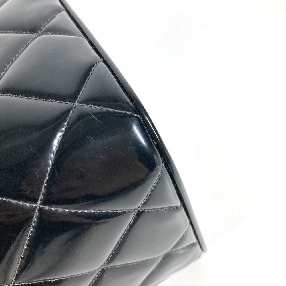 CHANEL ヴィンテージ CC ココマーク ロゴ キルティング マトラッセ ハート型ミラー カバン バニティバッグ ハンドバッグ パテントレザー レディース ブラック