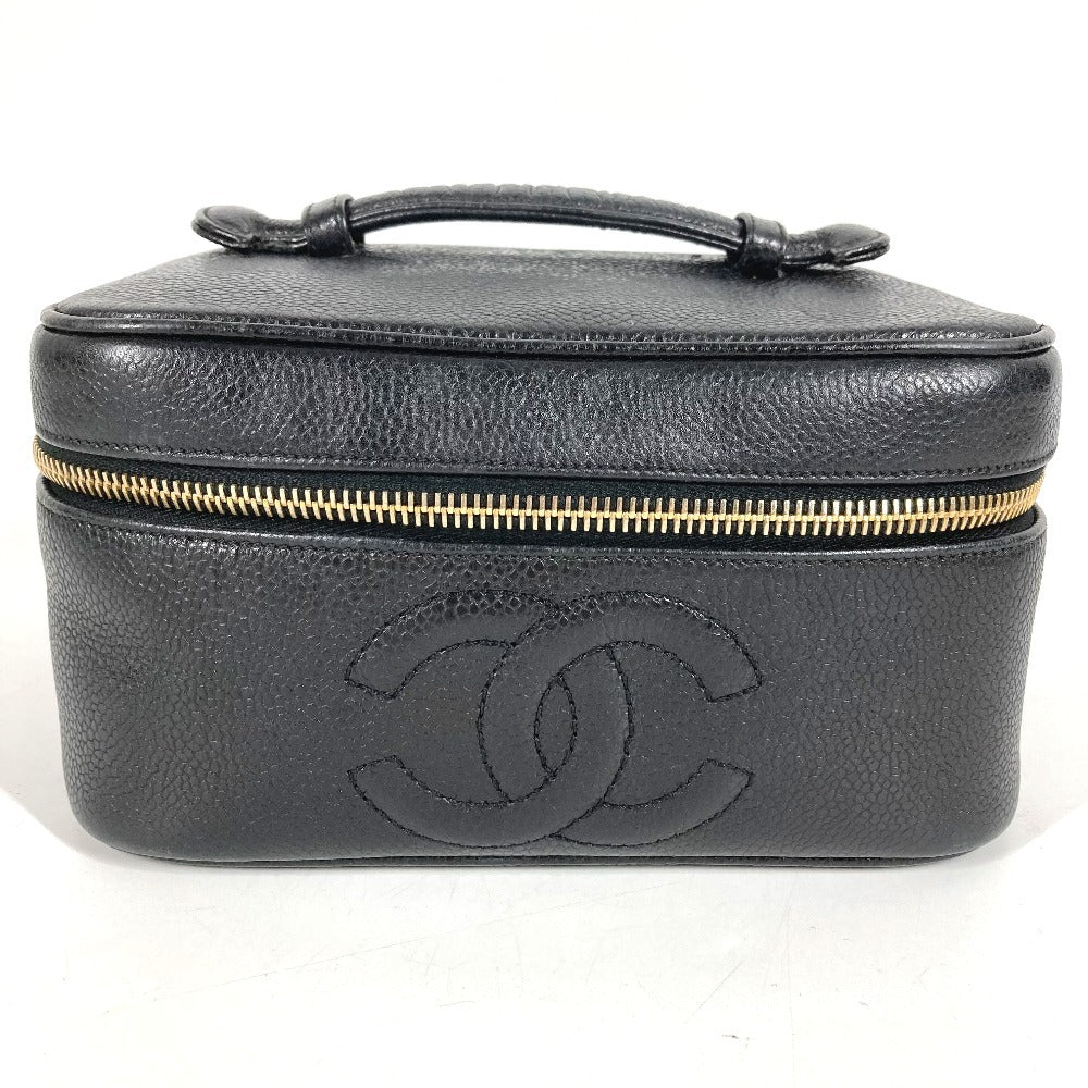 CHANEL A01997 CC ココマーク ロゴ 横型 カバン バニティバッグ ポーチ ボックス BOX ハンドバッグ キャビアスキン レディース ブラック