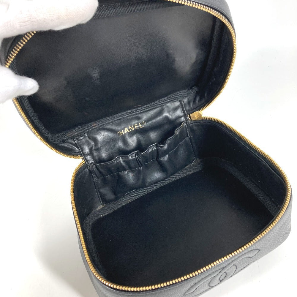 CHANEL A01997 CC ココマーク ロゴ 横型 カバン バニティバッグ ポーチ ボックス BOX ハンドバッグ キャビアスキン レディース ブラック