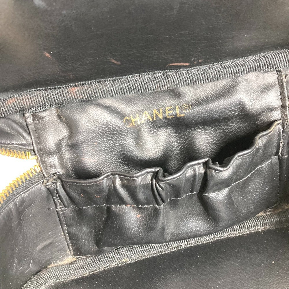 CHANEL A01997 CC ココマーク ロゴ 横型 カバン バニティバッグ ポーチ ボックス BOX ハンドバッグ キャビアスキン レディース ブラック