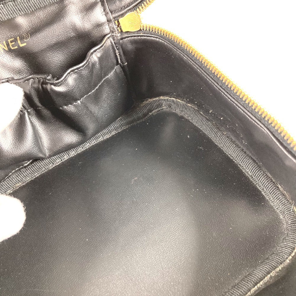 CHANEL A01997 CC ココマーク ロゴ 横型 カバン バニティバッグ ポーチ ボックス BOX ハンドバッグ キャビアスキン レディース ブラック