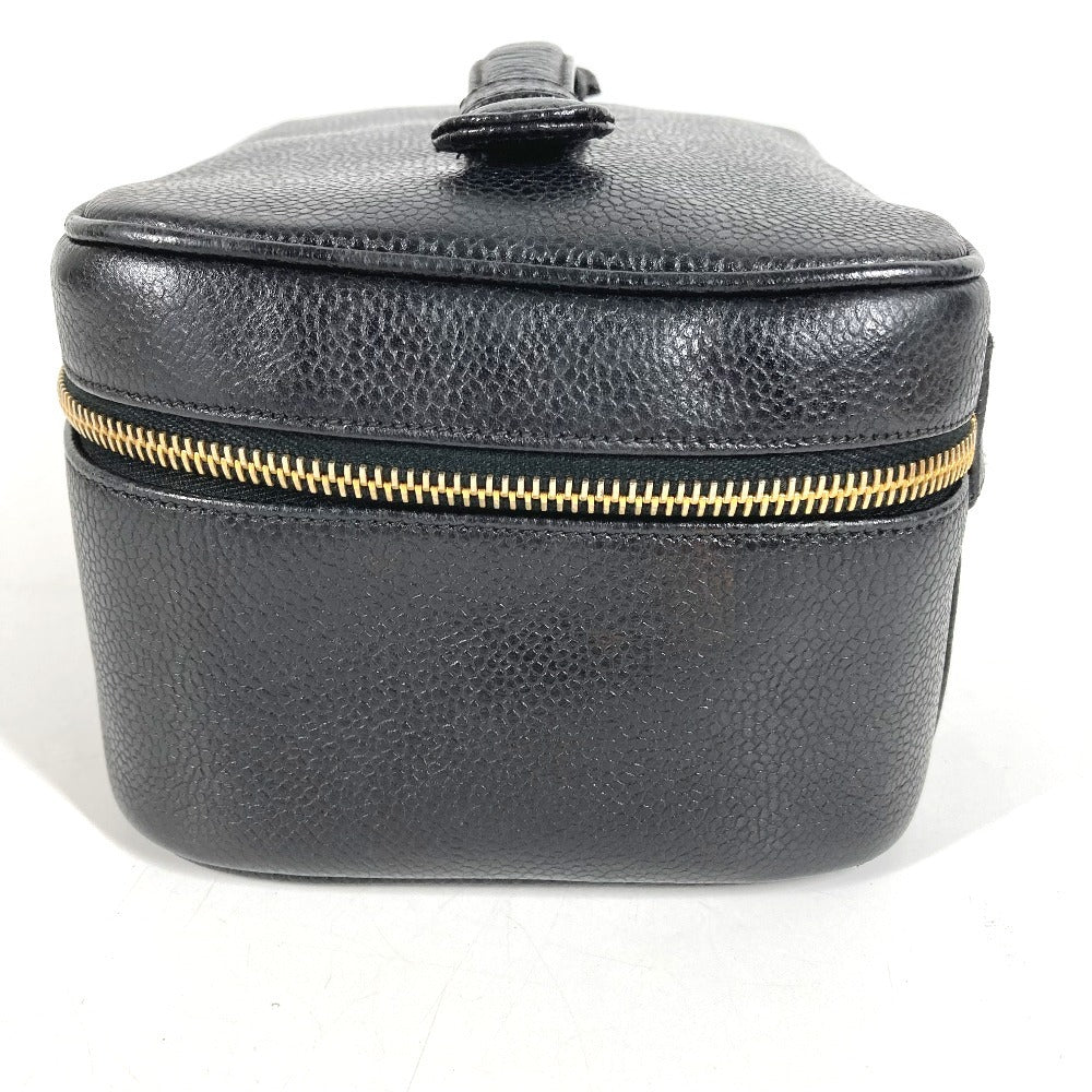 CHANEL A01997 CC ココマーク ロゴ 横型 カバン バニティバッグ ポーチ ボックス BOX ハンドバッグ キャビアスキン レディース ブラック