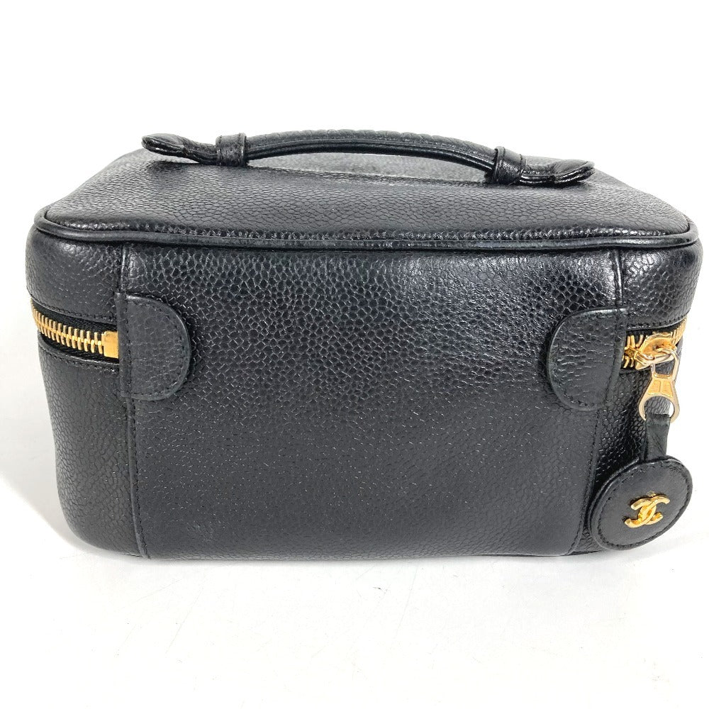 CHANEL A01997 CC ココマーク ロゴ 横型 カバン バニティバッグ ポーチ ボックス BOX ハンドバッグ キャビアスキン レディース ブラック