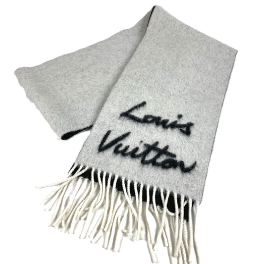LOUIS VUITTON M92527 フリンジ ロゴ マフラー フラッフィーグラム マフラー ウール ユニセックス ホワイト