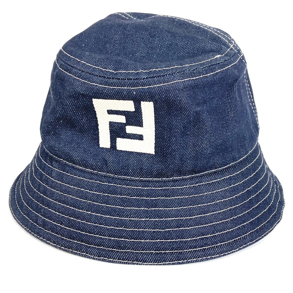 FENDI FXQ958 デニム ロゴ ハット帽 帽子 バケットハット ボブハット ハット コットン ユニセックス ブルー