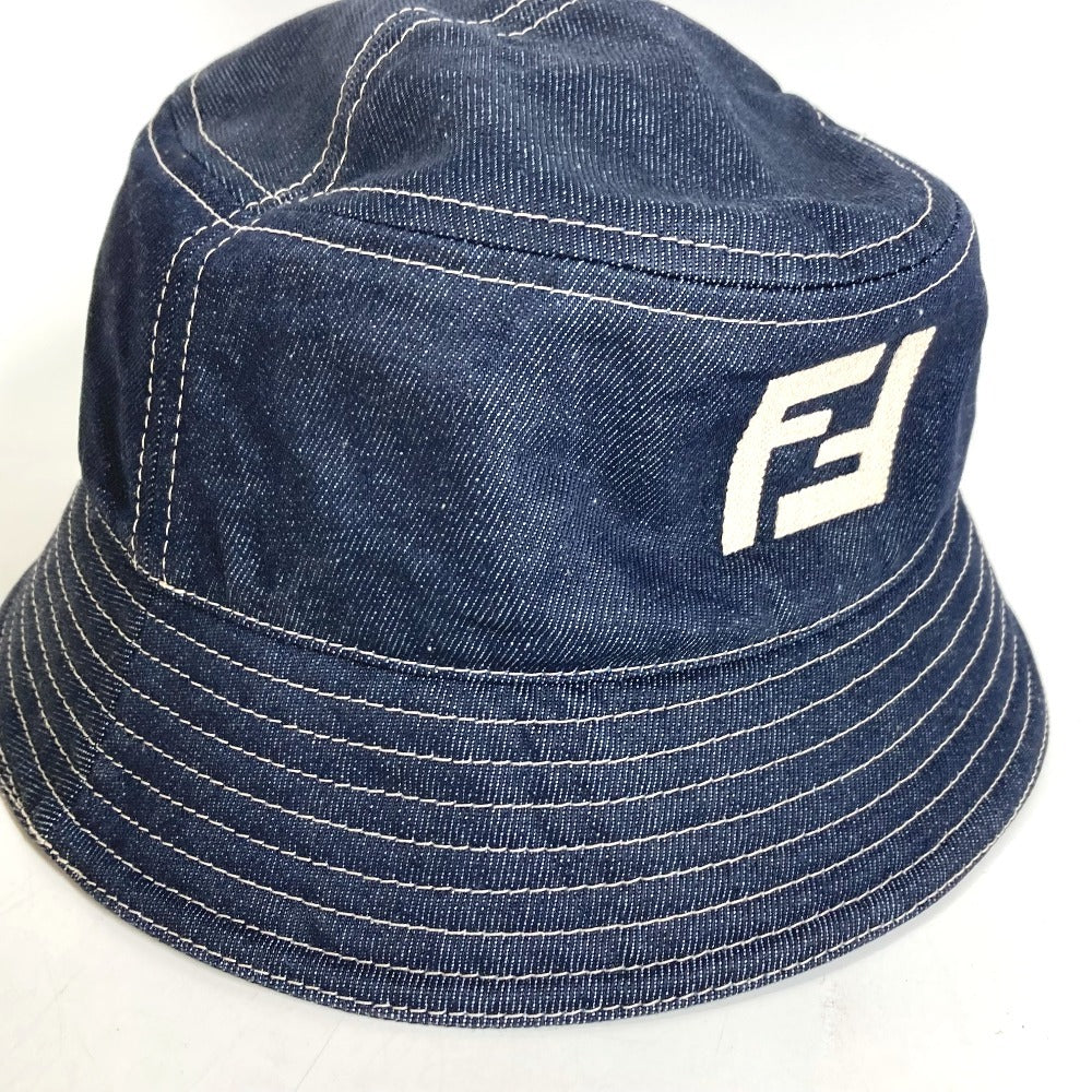 FENDI FXQ958 デニム ロゴ ハット帽 帽子 バケットハット ボブハット ハット コットン ユニセックス ブルー